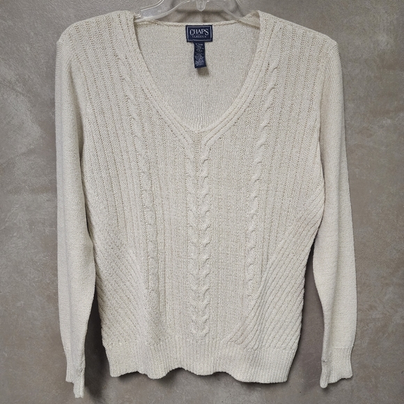 Chaps Beige Cable Knit Sweater with Glitter Size XL - Picture 3 of 9
